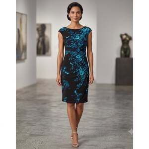 Lauren Ralph Lauren Black and Blue Floral Print Ruched Side Sheath Dress Z131JC